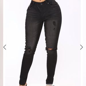 Wash out black distressed jeans